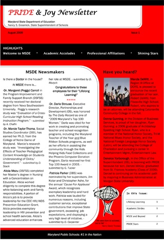 Pride & Joy Newsletter, Issue I, August 2009