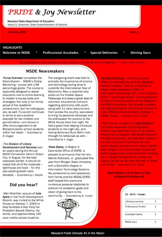 PRIDE & Joy Newsletter, Issue 2- December 2009