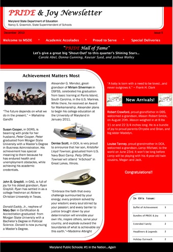 PRIDE & Joy Newsletter, Issue 5 - December 2010